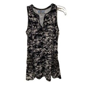 IBKUL CAMO GRAY BLACK Sleeveless Polo Tennis Golf Pickle Ball Mini Dress Sz S